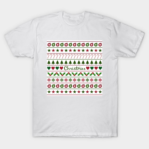 Love Christmas Motif Pattern Green White Red T-Shirt by NataliePaskell